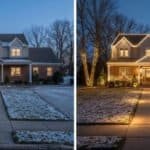 Professional holiday lighting installation before and after on a New Jersey home - Rinse Prince
