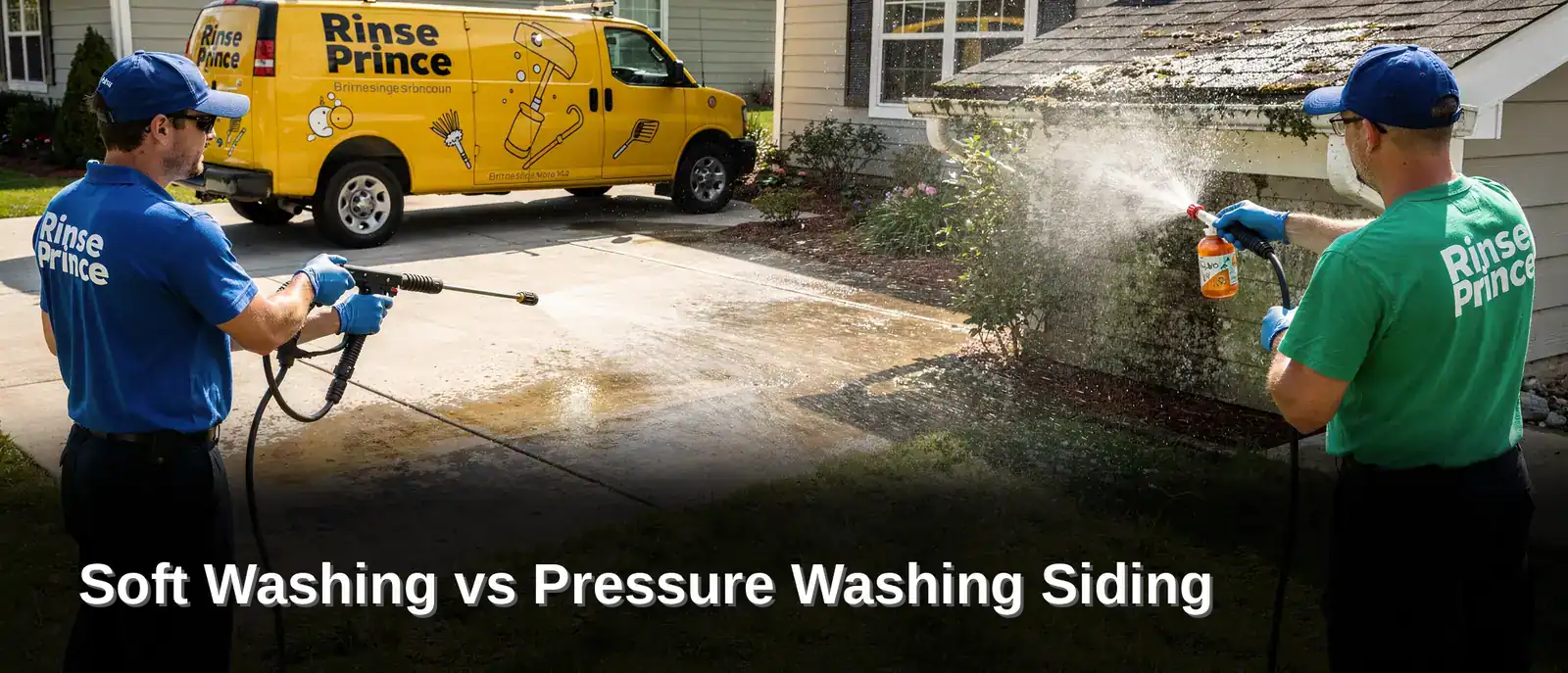 Soft washing and pressure washing both remove grime, but they clean with different methods. Pressure